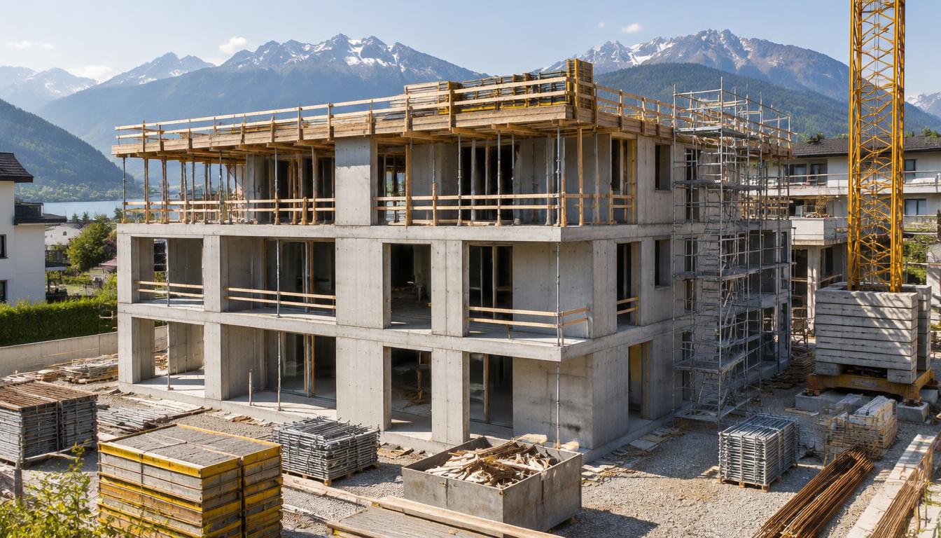 Baustelle eines modernen Schweizer Mehrfamilienhauses