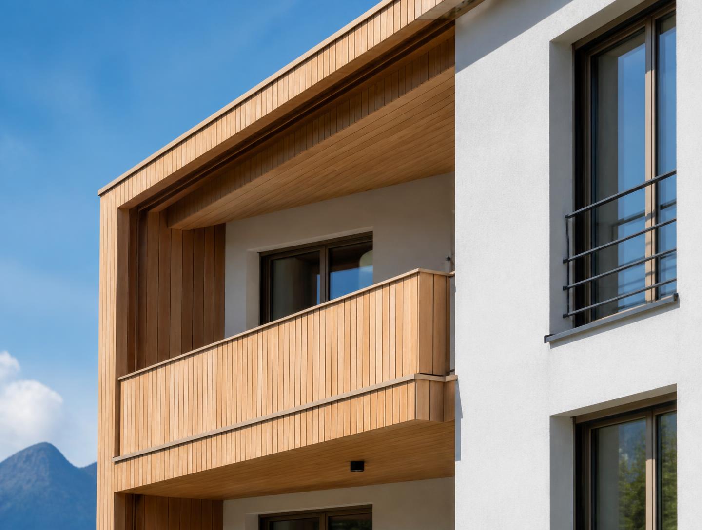 Saniertes Mehrfamilienhaus mit Holzakzenten und neuen Balkonen